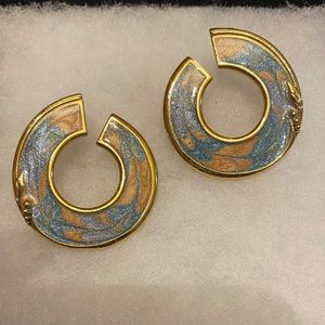 VINTAGE EARRINGS DESIGNER BEREBI RETRO COLLECTIBLE JEWELRY 1980S Blue Peach Gold
